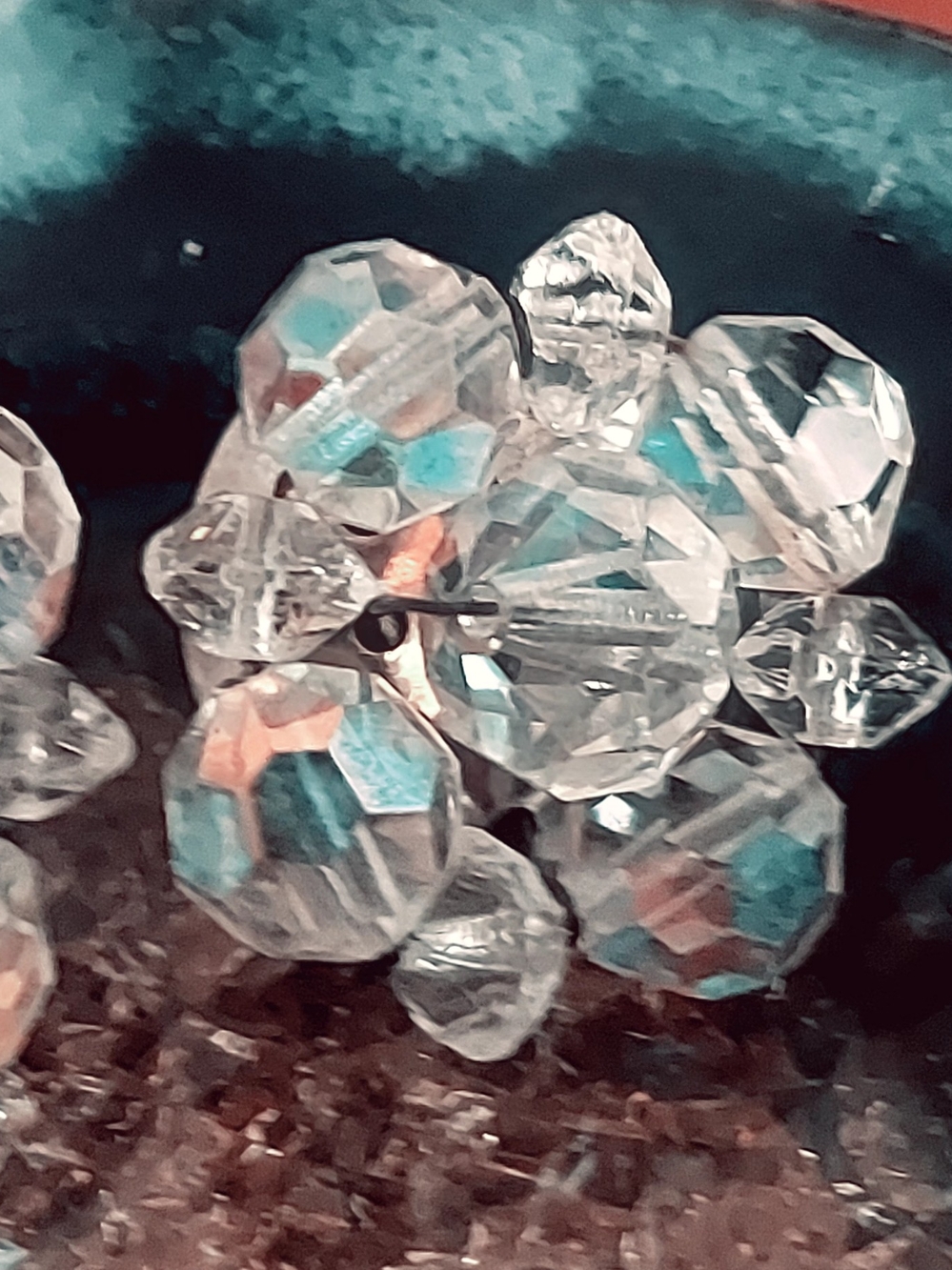 Faceted Clear Aurora Boralis Crystal Bead Cluster Earrings 50's Vintage Clip Ons